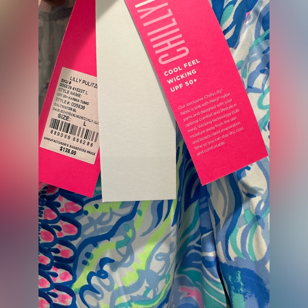 NWT Lilly Pulitzer size large blue and pink 3/4 length UPF 50+ women’s shirt - Picture 3 of 6